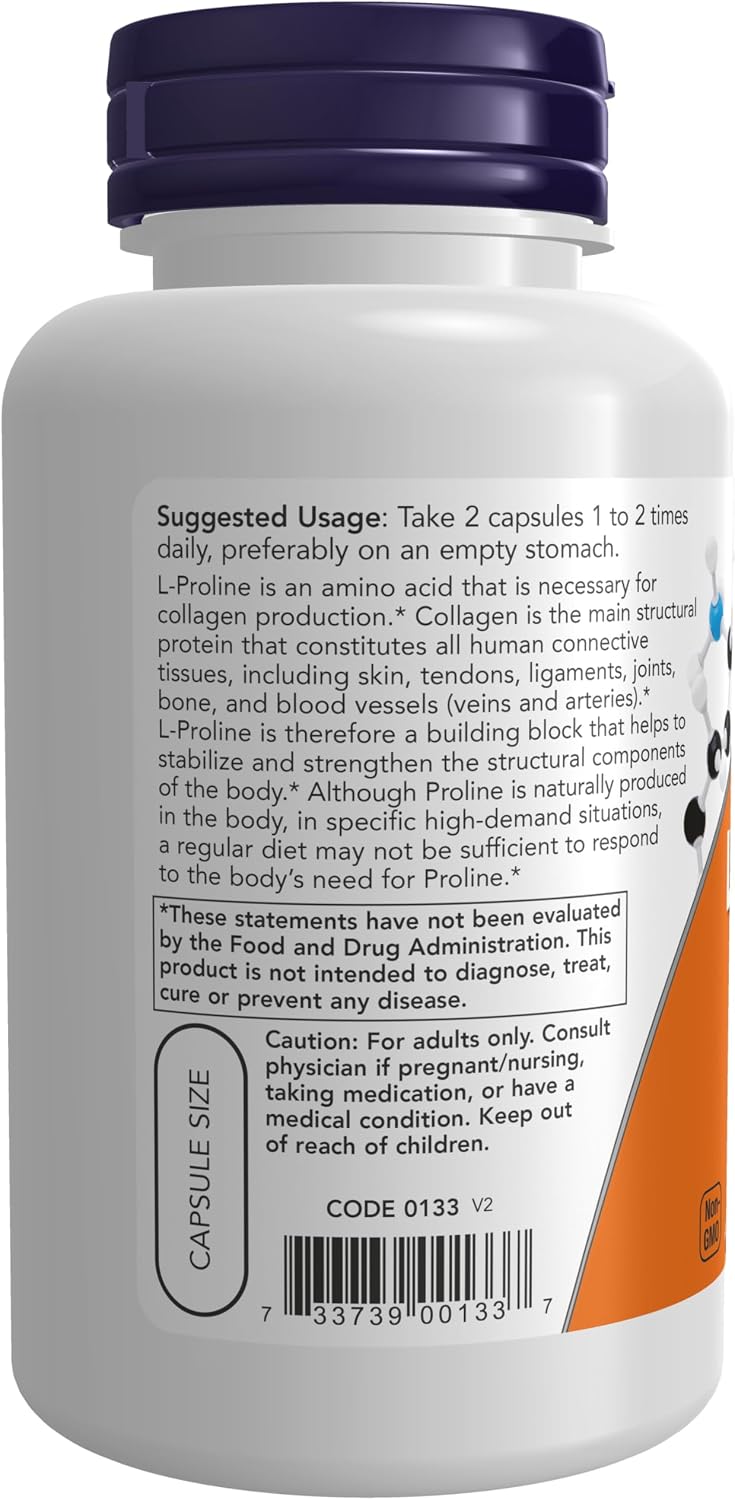NOW Foods, L-Prolina 500 mg, 120 Cápsulas Vegetales