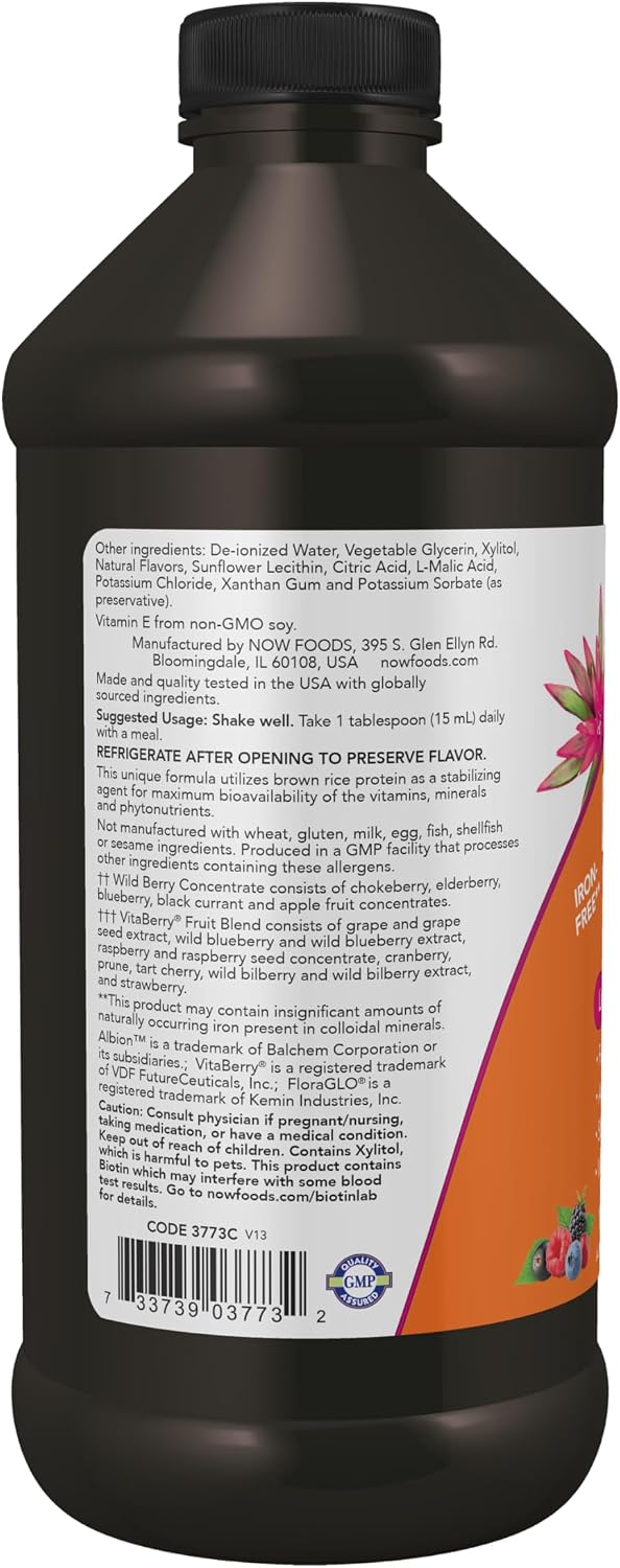 NOW Foods Liquid Multi, Absorción Rápida, Multivitamínico y Mineral Líquido, Sabor Bayas Silvestres, 473 ml