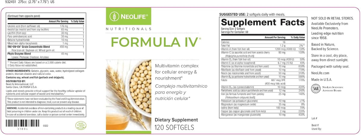NeoLife Formula IV Softgel - Complejo – Vitamina E: Contribuye a la protección de las células frente al daño – Image 4