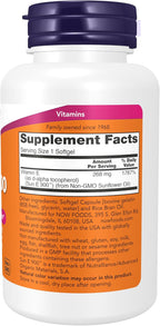 NOW Foods Sun-E 400 UI Vitamina E con d-alfa Tocoferol de Aceite de Girasol No Transgénico, 120 Cápsulas Blandas