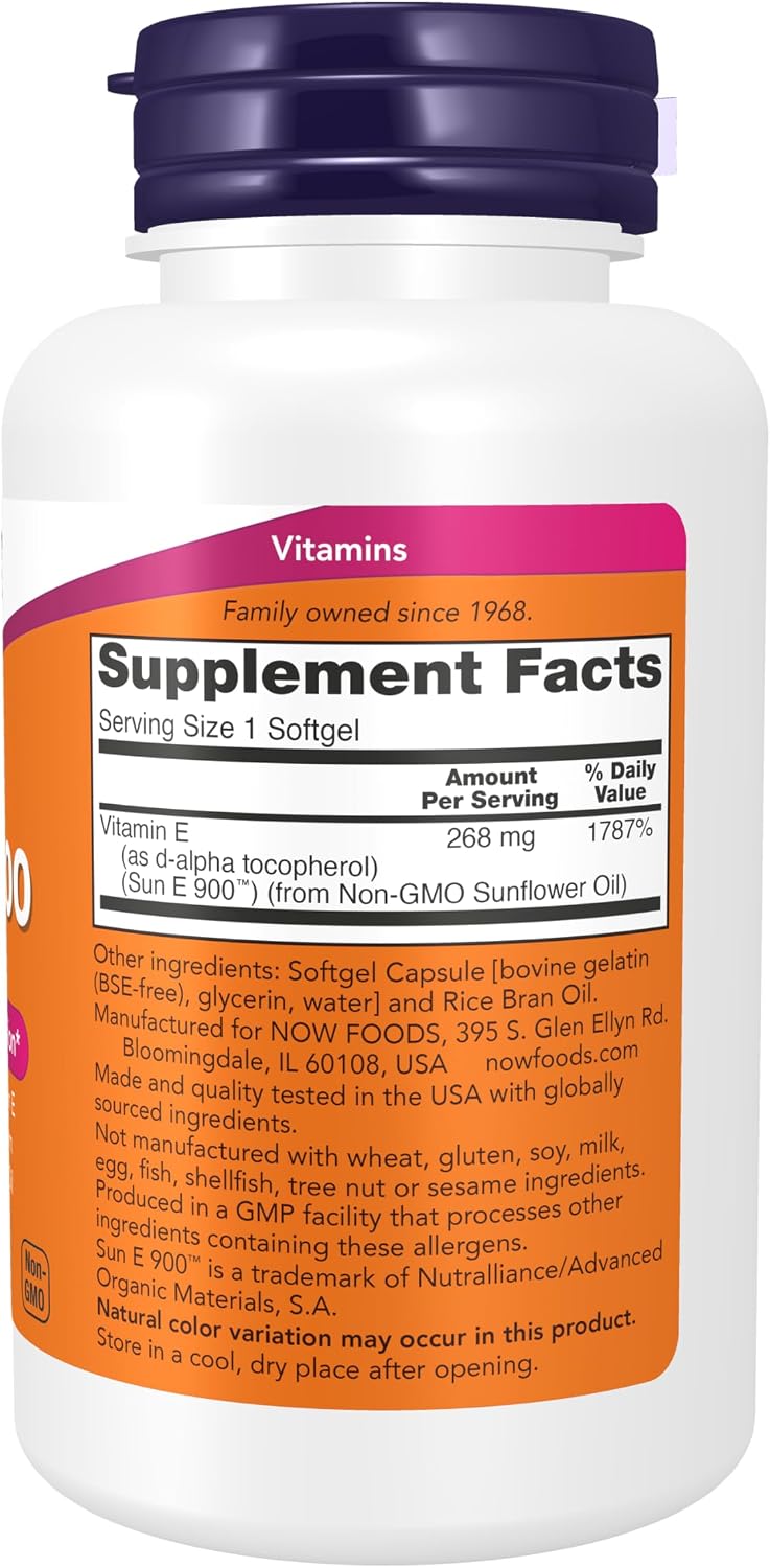 NOW Foods Sun-E 400 UI Vitamina E con d-alfa Tocoferol de Aceite de Girasol No Transgénico, 120 Cápsulas Blandas