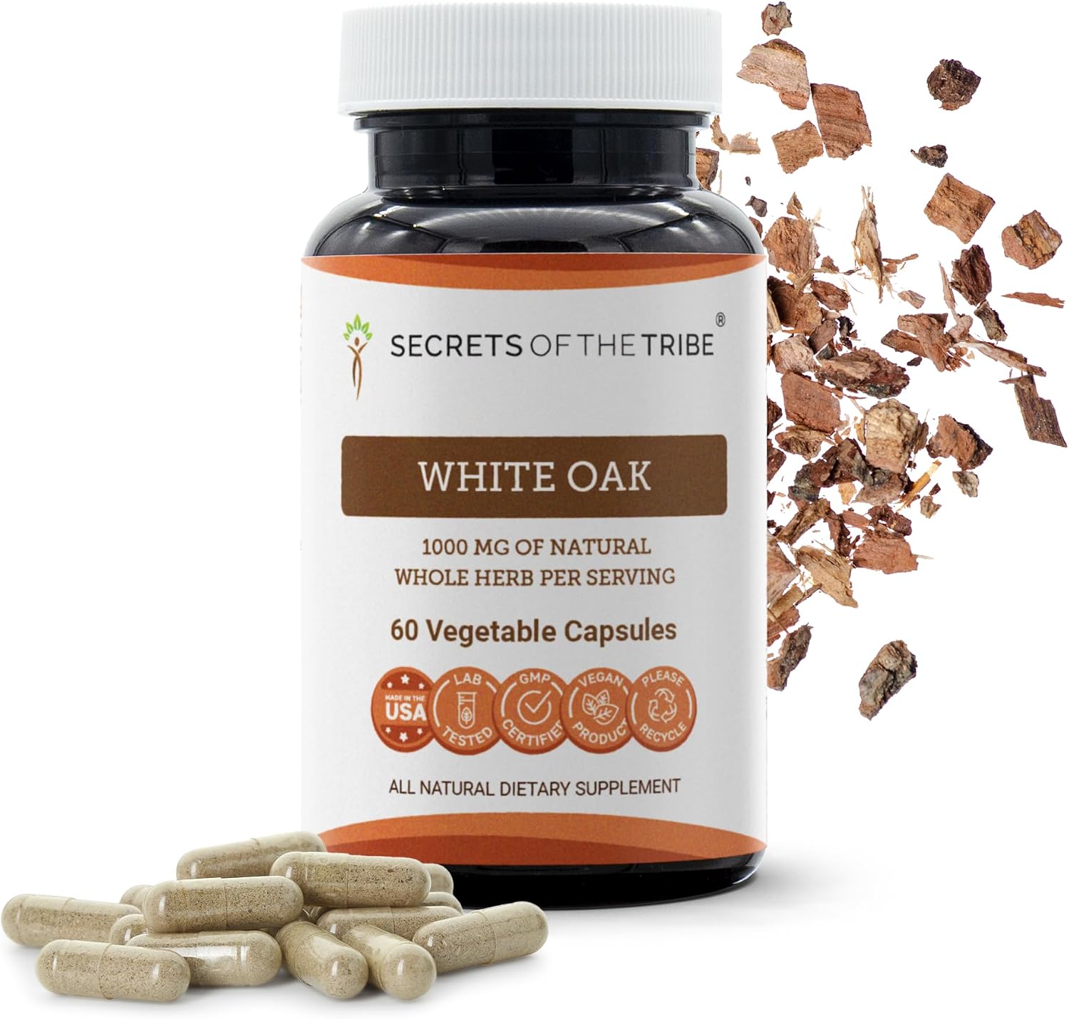 Secrets of the Tribe White Oak (Quercus alba) 1000 mg, 60 Cápsulas