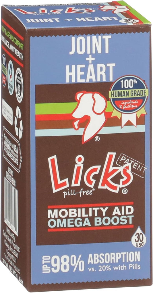 Licks Apoyo Articular y Cardíaco para Perros - MSM, Omega-3 y Vitamina E - Sobres de Gel sin Pastillas - Sabor a Pollo - 30 Sobres