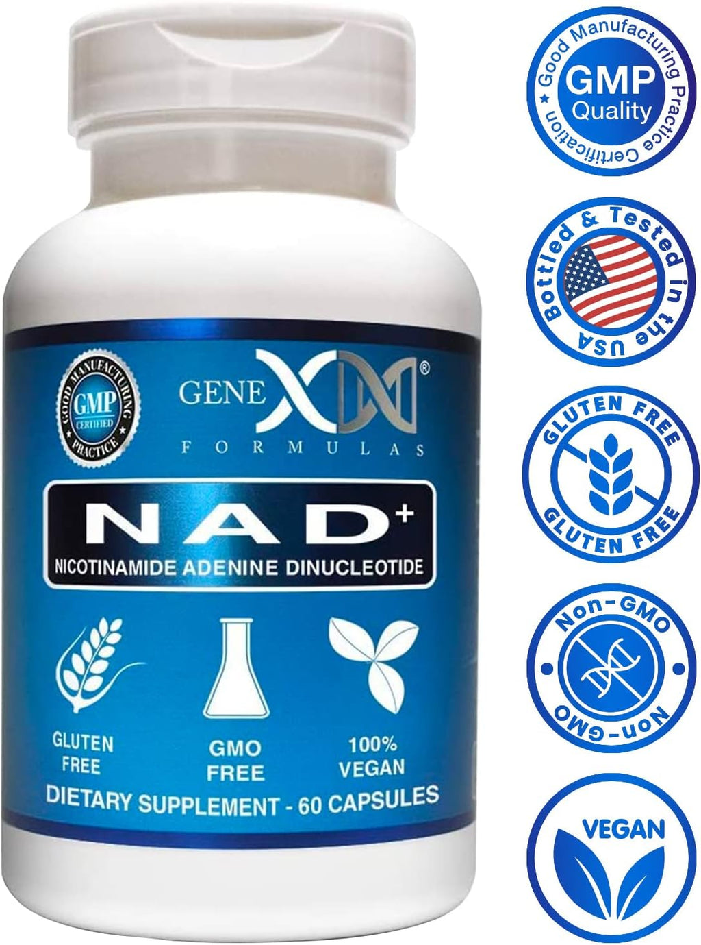 Genex Formulas NAD+ 250mg, 60 Cápsulas - Nicotinamida Adenina Dinucleótido (NAD+ Directo, Sin Precursores)
