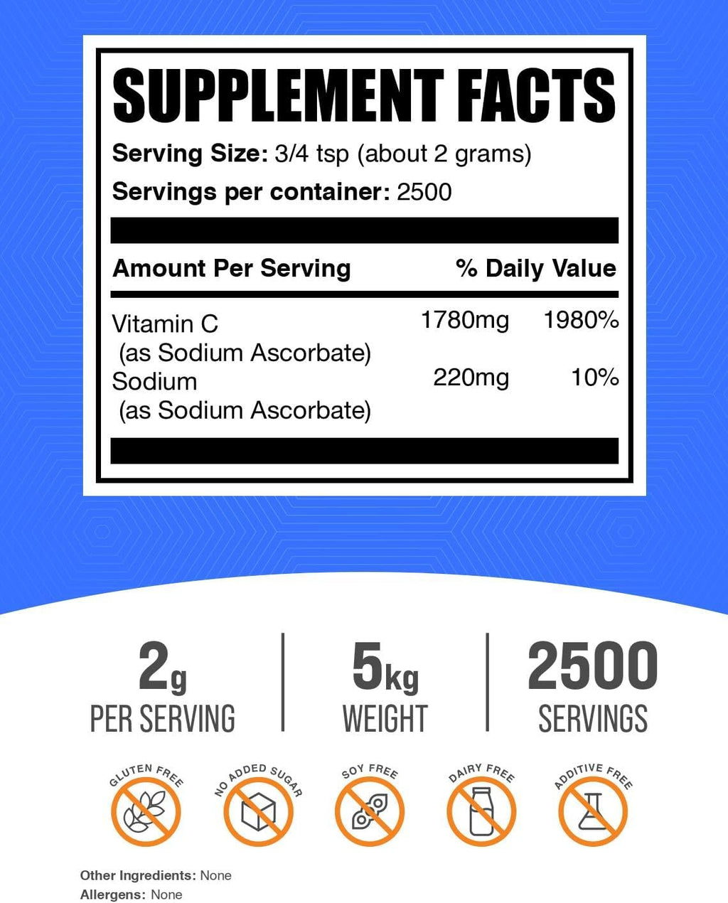 BulkSupplements Ascorbato de Sodio en Polvo - 5 kg (11 lb)