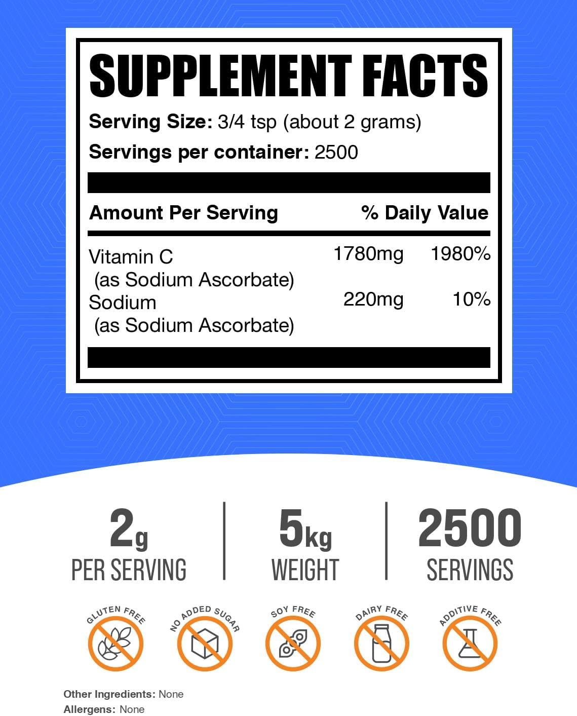 BulkSupplements Ascorbato de Sodio en Polvo - 5 kg (11 lb)