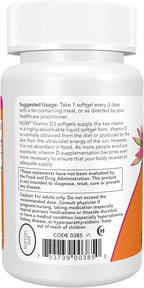 NOW Foods Vitamina D-3 10.000 IU, 240 Cápsulas Blandas