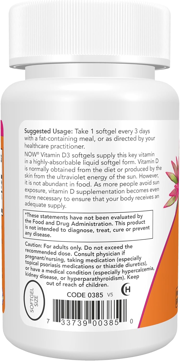 NOW Foods Vitamina D-3 10.000 IU, 240 Cápsulas Blandas