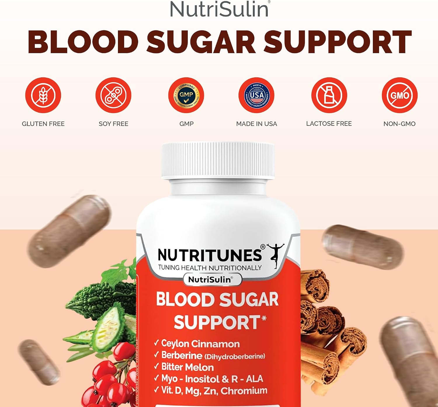 NutriSulin – Complemento de Canela de Ceilán y Berberina (Dihidroberberina) con Complejo de Azúcar en Sangre: Myo-Inositol, Melón Amargo, R-ALA, Vitamina D, Cromo, Magnesio y Zinc – 90 Cápsulas