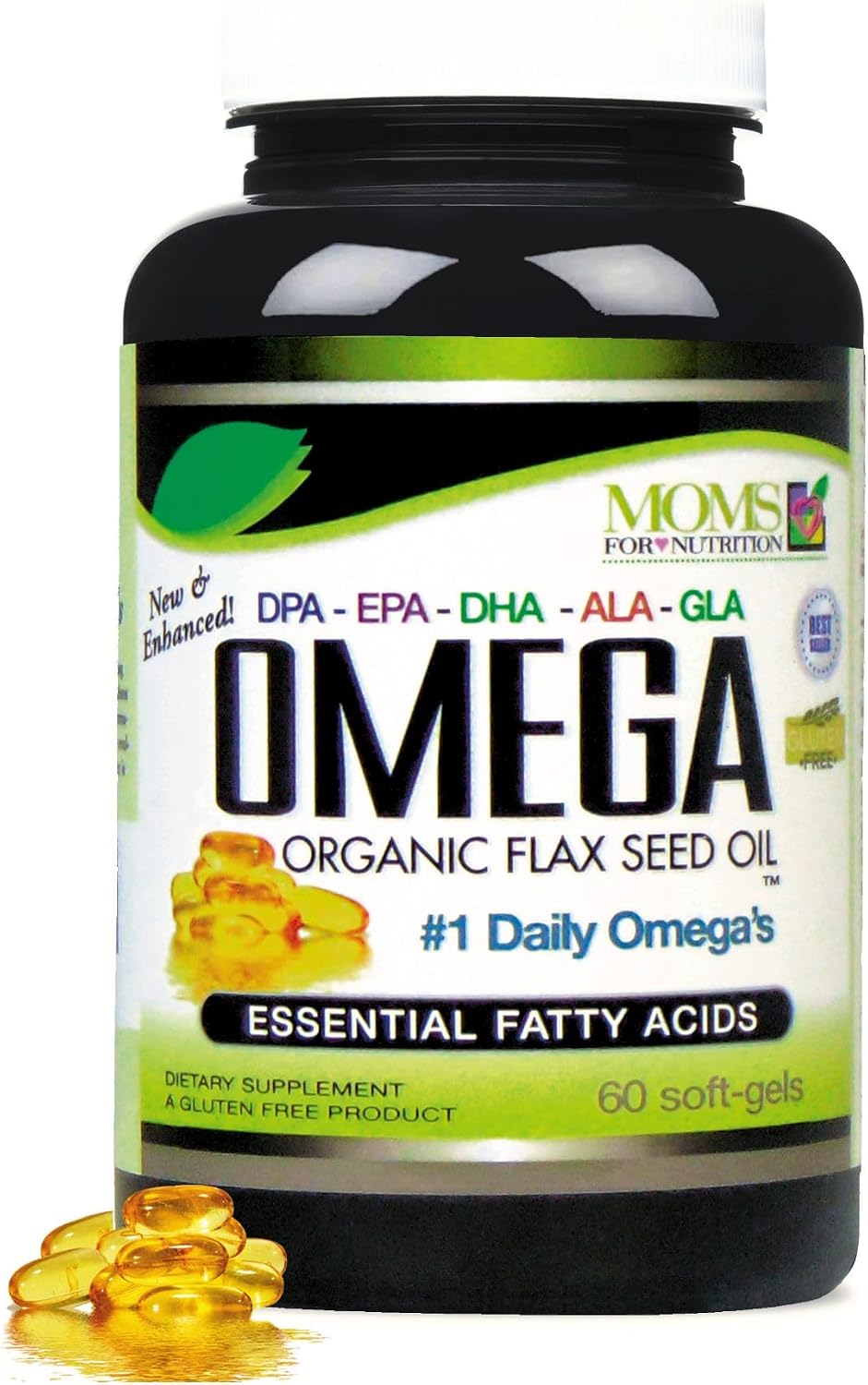 Natural Omega 3-6-9 Blend DPA, EPA, DHA, ALA and GLA - Organic Flax Seed Oil plus Wild Caught Natural Fish Oil - Over 2,800 Milligram Strength - Gluten Free - Made in The USA - 60 SoftGels (Pack of 3)