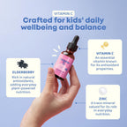 JoySpring Vitamina C y Zinc para Niños con Saúco, Suplemento Líquido | Sin Alcohol | 3+ Años (60 ml, 30 Dosis)
