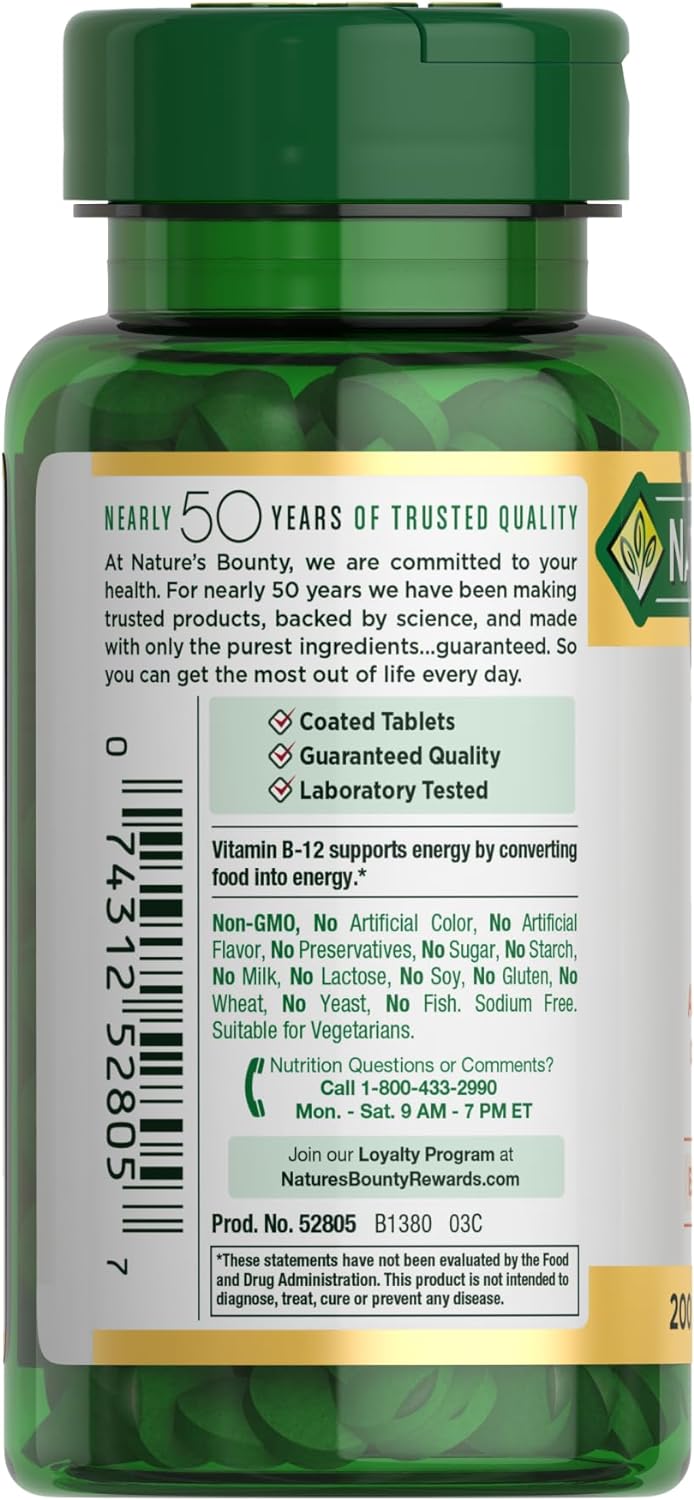 Nature's Bounty Vitamina B12 1000 mcg, 200 tabletas