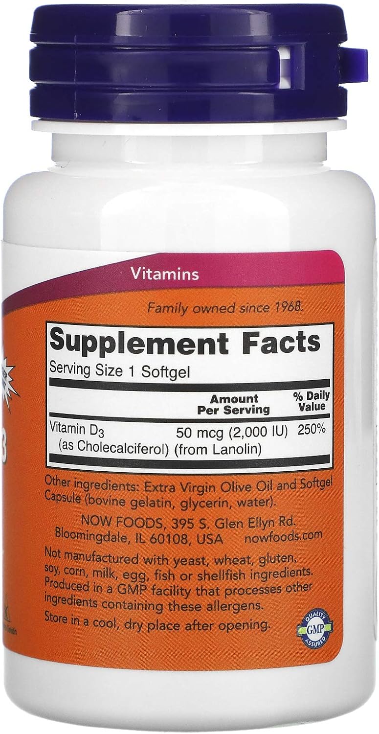 NOW Foods Vitamina D3 2000 UI 240 Cápsulas Blandas (3 Pack)