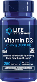 Life Extension Vitamina D3 25 mcg (1000 UI) - 250 Cápsulas Blandas