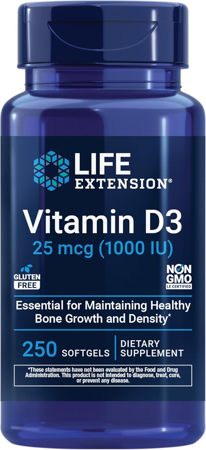 Life Extension Vitamina D3 25 mcg (1000 UI) - 250 Cápsulas Blandas