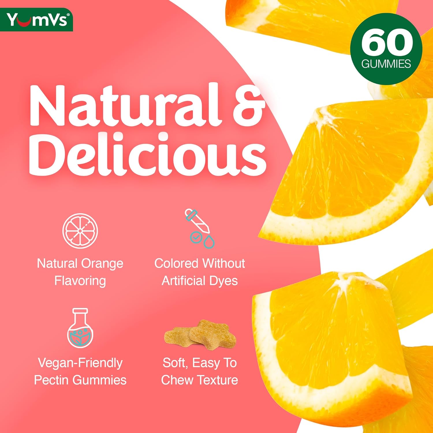YUM-V'S Gominolas de Glucosa - 60 Gominolas Masticables - Sabor Naranja Natural
