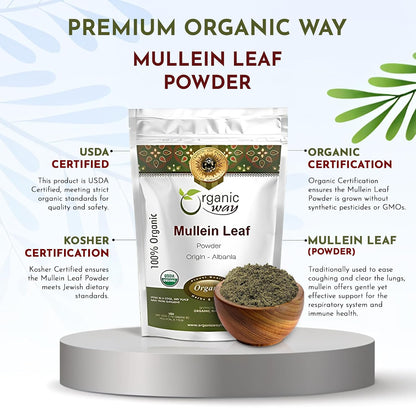 Organic Way Polvo de Hoja de Gordolobo (Verbascum thapsus) - Cosecha Silvestre Europea | Orgánico y Kosher | Vegano, No OGM – Image 4