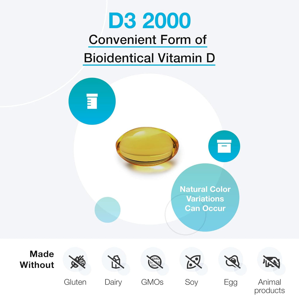 XYMOGEN D3 2000 - Vitamina D3 2000 UI (50 mcg) - 240 Cápsulas Blandas