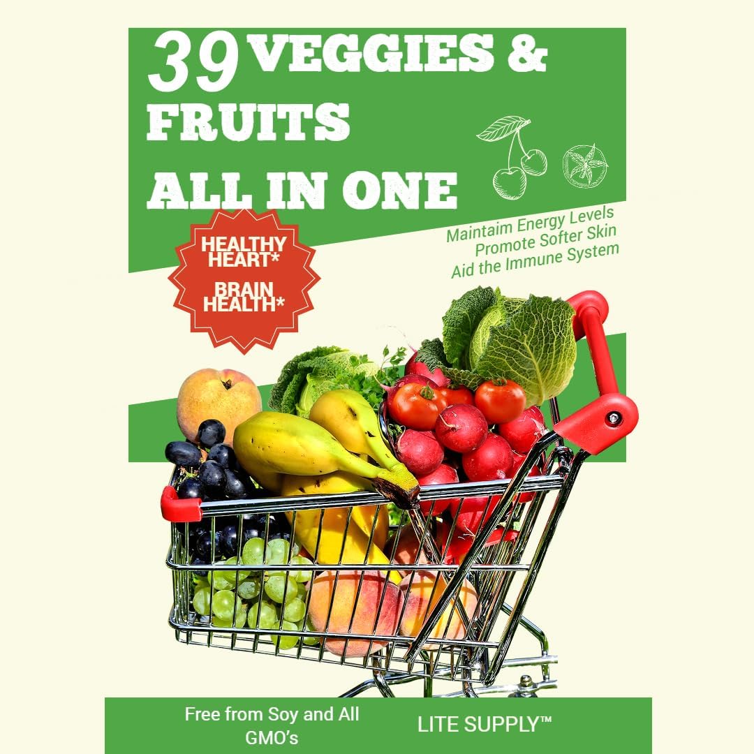 Lite Supply Frutas y Verduras 240 Cápsulas - 120 Fruta y 120 Verdura - Superalimento Natural
