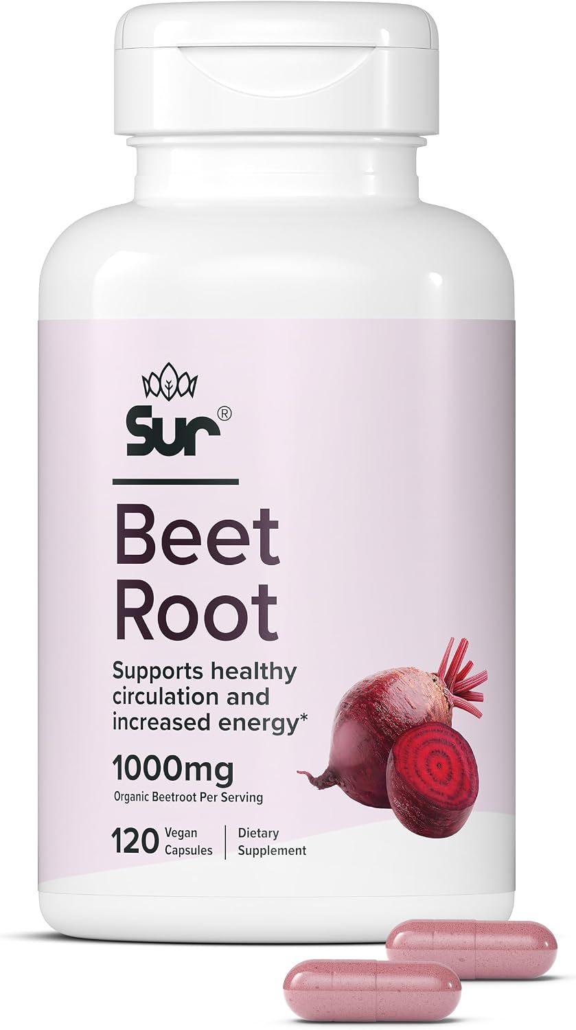Sur Organic Beet Root Capsules 1000mg - Suplemento de remolacha ecológica (120 cápsulas)