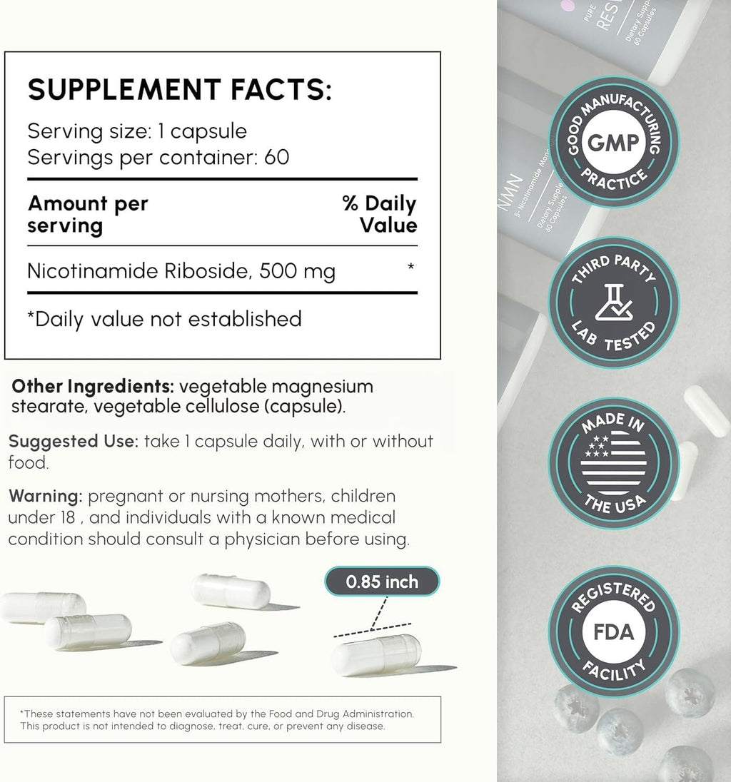 partiQlar NR - Nicotinamida Ribósido de Alta Pureza - 60 Cápsulas Veganas - Potenciador de NAD+ para Energía Celular y Reparación