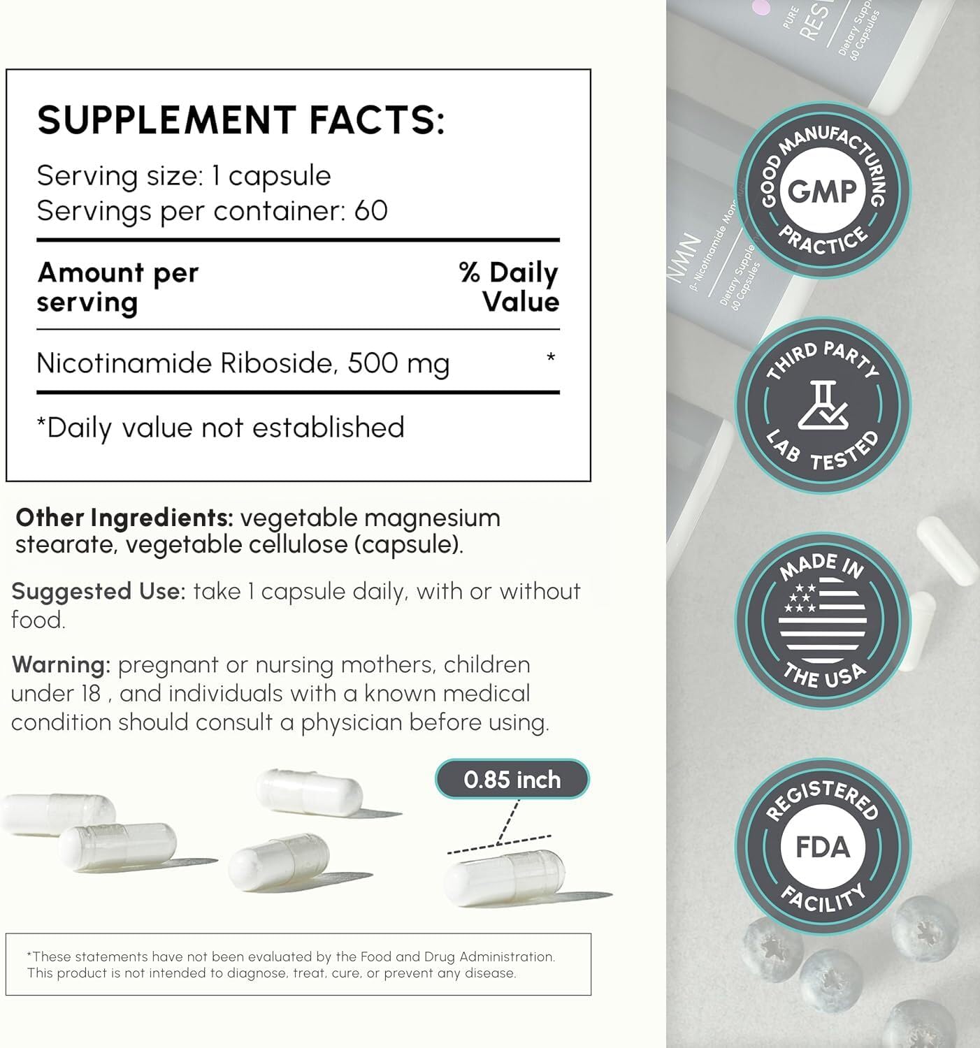 partiQlar NR - Nicotinamida Ribósido de Alta Pureza - 60 Cápsulas Veganas - Potenciador de NAD+ para Energía Celular y Reparación
