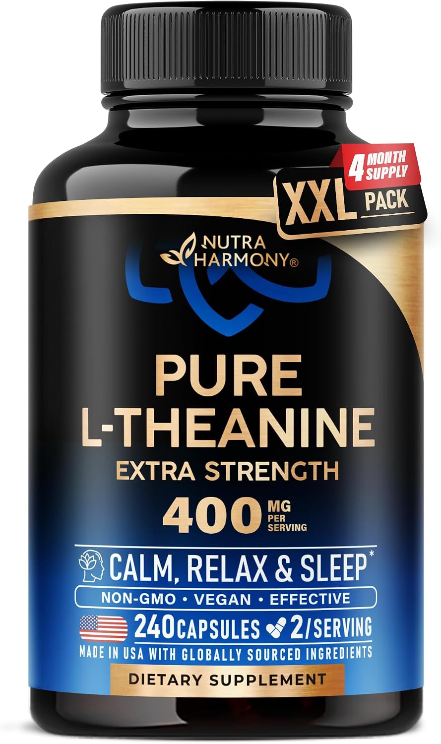 L-Teanina 400 mg | Suplemento de Relajación y Sueño | 240 Cápsulas Veganas