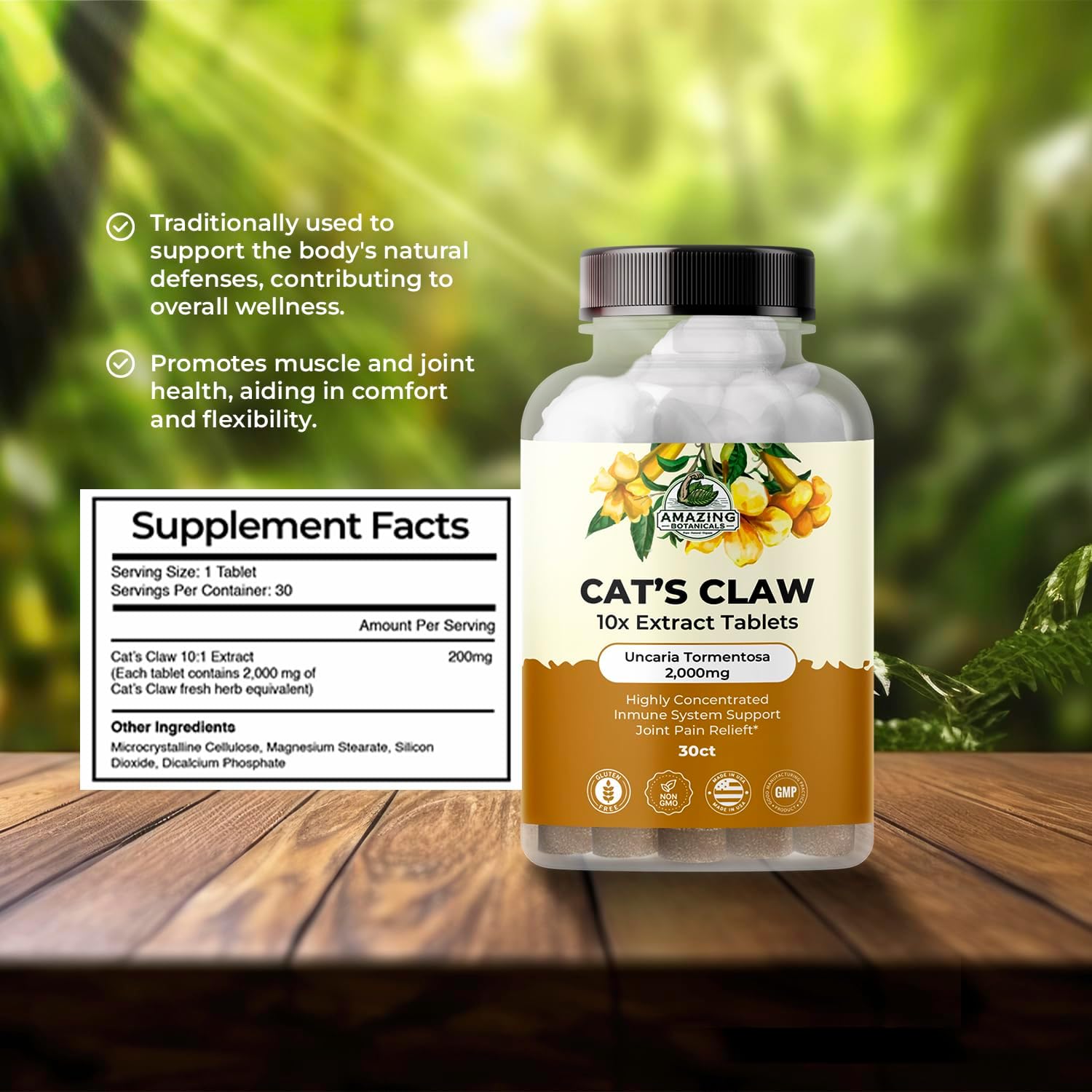 Amazing Botanicals Uña de Gato Orgánica - Extracto 10x 2000mg, 30 Comprimidos