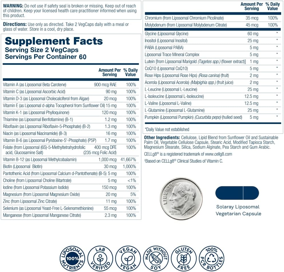 SOLARAY Multivitamínico Liposomal para Hombres - 120 Cápsulas Veganas de Alta Absorción