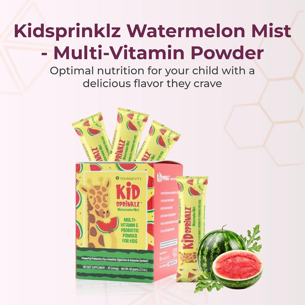 Youngevity Kidsprinklz Multivitamínico en Polvo Sabor Sandía - Multivitaminas y Probióticos para Niños - 30 Dosis