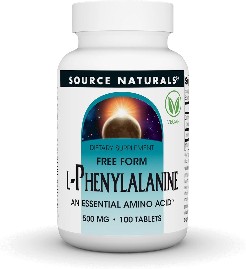 Source Naturals L-Fenilalanina, Aminoácido Esencial en Forma Libre - 500mg - 100 Comprimidos Veganos