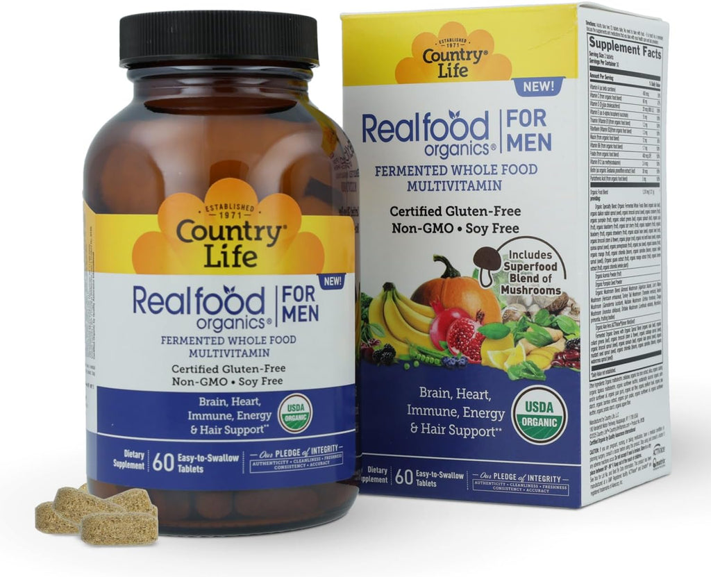 Country Life RealFood Organics for Men – Multivitamínico Orgánico para Hombre, 60 Comprimidos