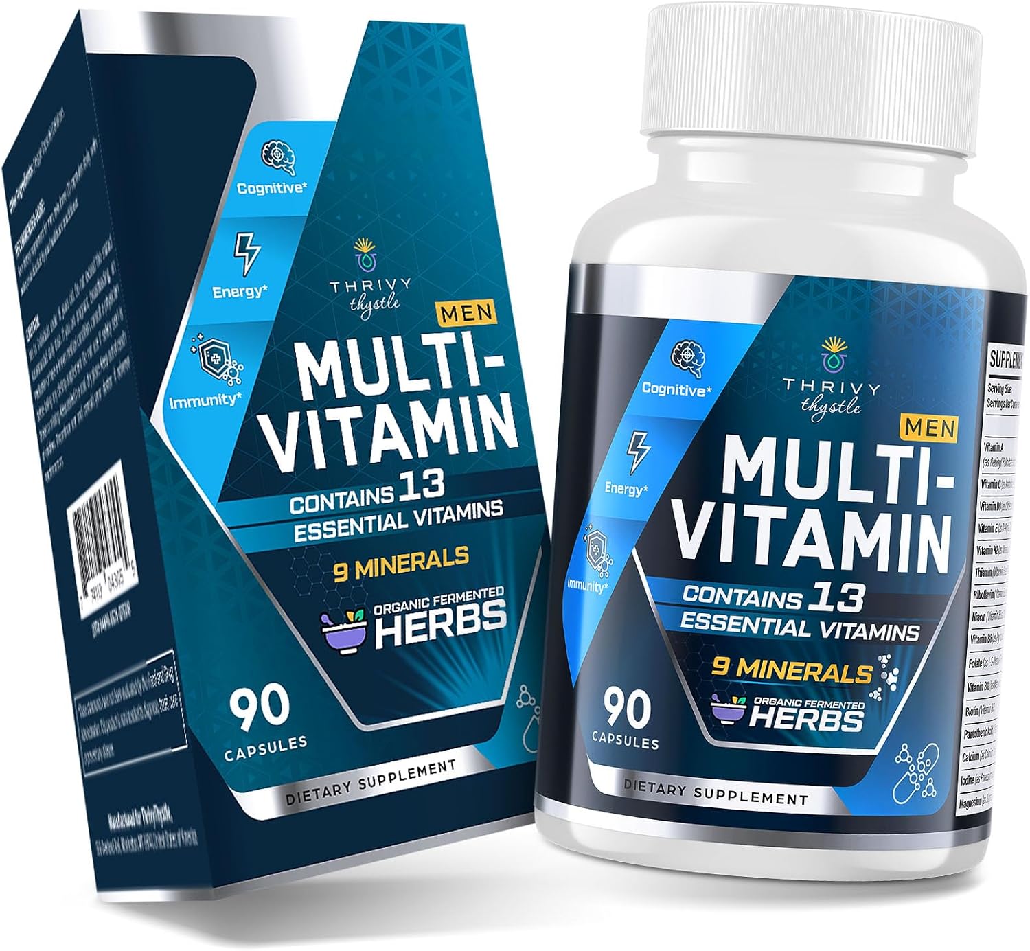 Multivitamínico para Hombres 50+ con B12 Metilada y Folato, 180 Cápsulas