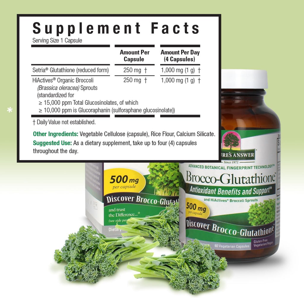 Nature's Answer Brocco-Glutathione | Cápsulas Vegetales con Brotes de Brócoli y Glutatión | 60 cápsulas