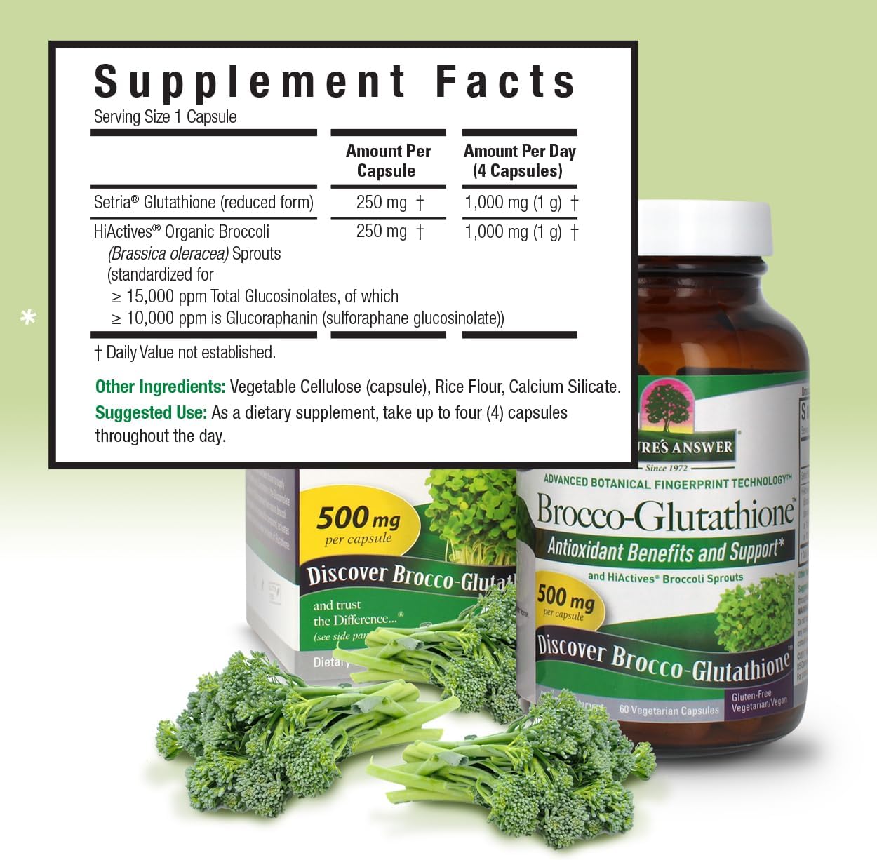 Nature's Answer Brocco-Glutathione | Cápsulas Vegetales con Brotes de Brócoli y Glutatión | 60 cápsulas