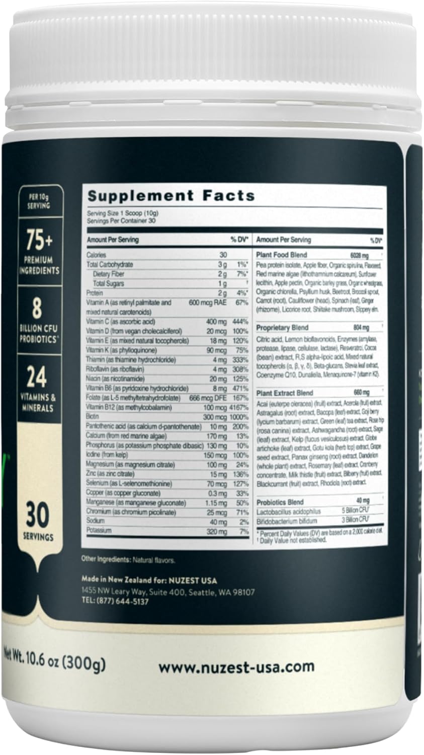 Nuzest Good Green Vitality – Polvo de Verduras, Vitaminas, Minerales y Superalimentos – Suplemento Multivitamínico Vegano (300g)