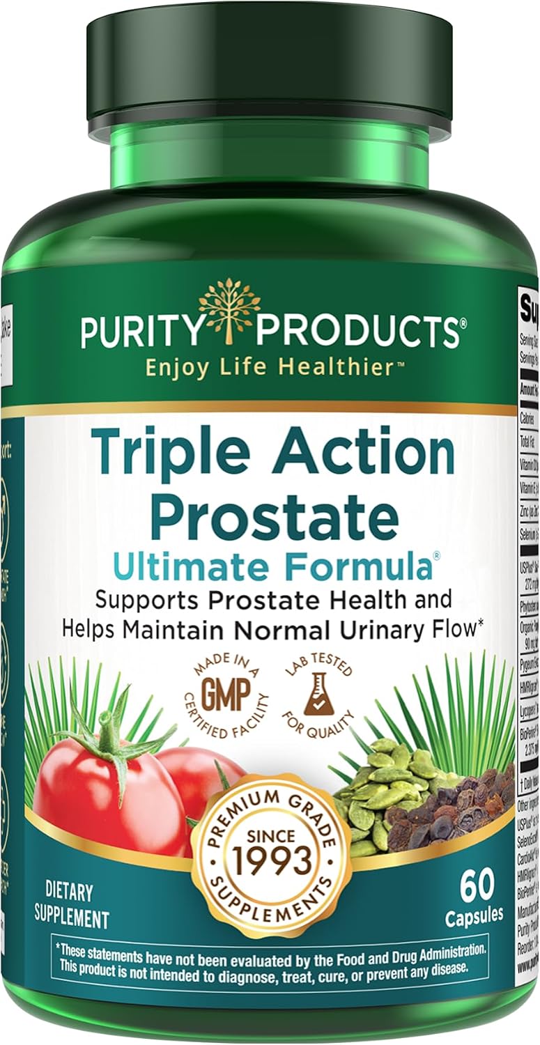 Triple Action Prostate Ultimate Formula – Prostate Supplement with Zinc, Saw Palmetto, Pygeum, Pumpkin, and Phytosterols – 60 Capsules