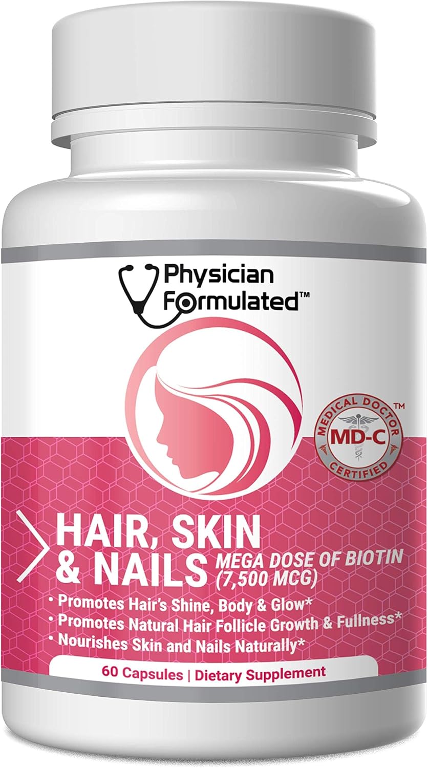 Healthy Hair Skin and Nails - Vitaminas para Cabello, Piel y Uñas con 7500 mcg de Biotina, Colágeno y Ácido Hialurónico - 60 Cápsulas