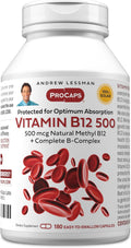ANDREW LESSMAN Vitamina B12 500 mcg - 180 Cápsulas - Metilcobalamina Natural con Complejo B