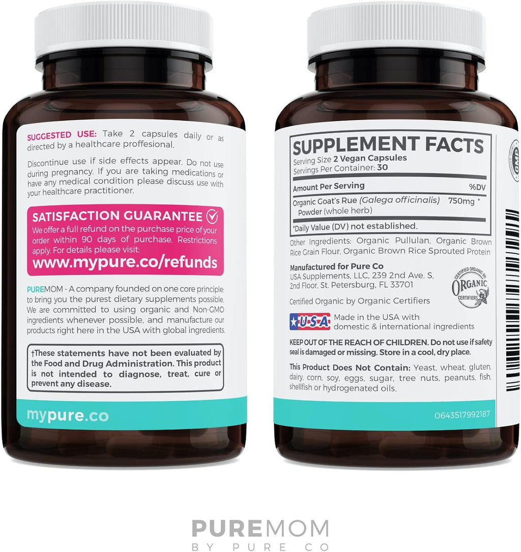 Organic Goat's Rue – Lactation Supplement to Increase Breast Milk Supply – 60 Vegan Capsules