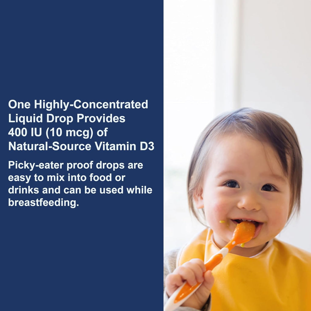 Carlson Baby's Super Daily D3, Vitamin D Drops for Babies, 400 IU (10 mcg) Per Drop, 1-Year Supply, Vegetarian, Liquid Vitamin D for Infants and Toddlers, Unflavored, 365 Drops