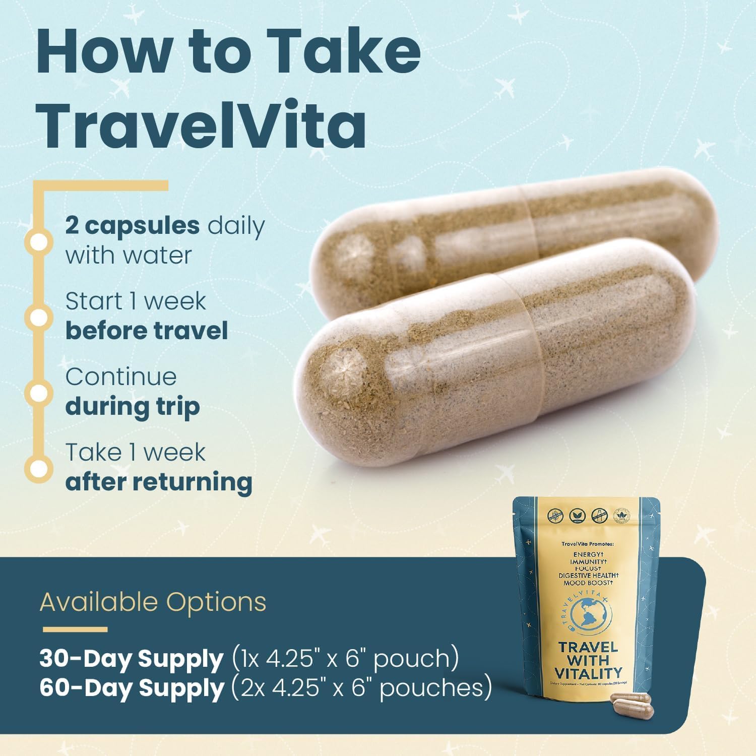 TravelVita Natural Travel Pills - Complemento para viajes (30 días)