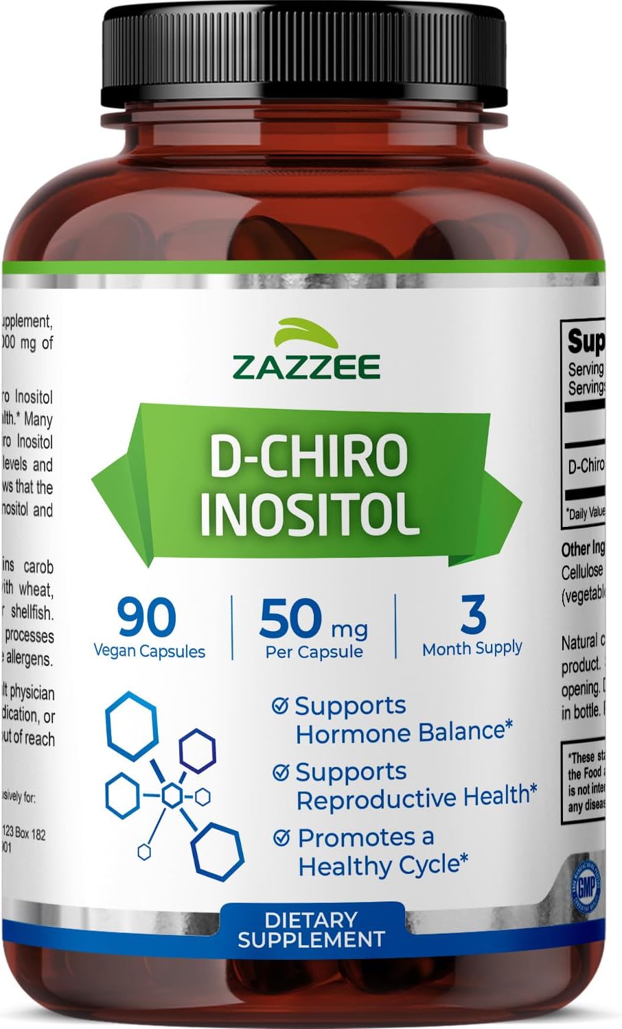 Zazzee D-Chiro-Inositol 50 mg, 90 Cápsulas Veganas