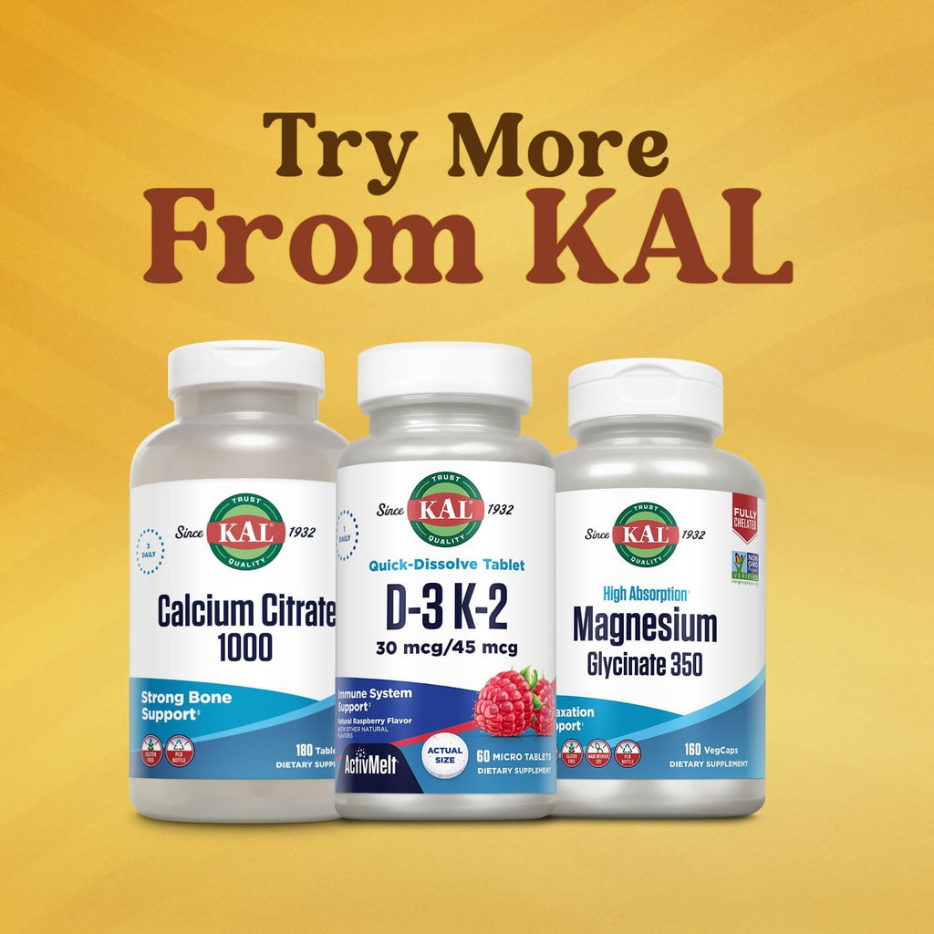 KAL Vitamina D3 K2 ActivMelt - Complemento con D3 y K2 MK-7, Comprimidos de disolución rápida, Sabor natural a frambuesa, 60 dosis