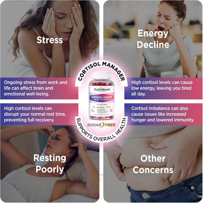 NATISLAND Cortisol Gummies 12-en-1 – Reduce Cortisol con Magnesio, Ashwagandha, L-Teanina, Vitamina B6 y D3, Sin Azúcar, – Image 5