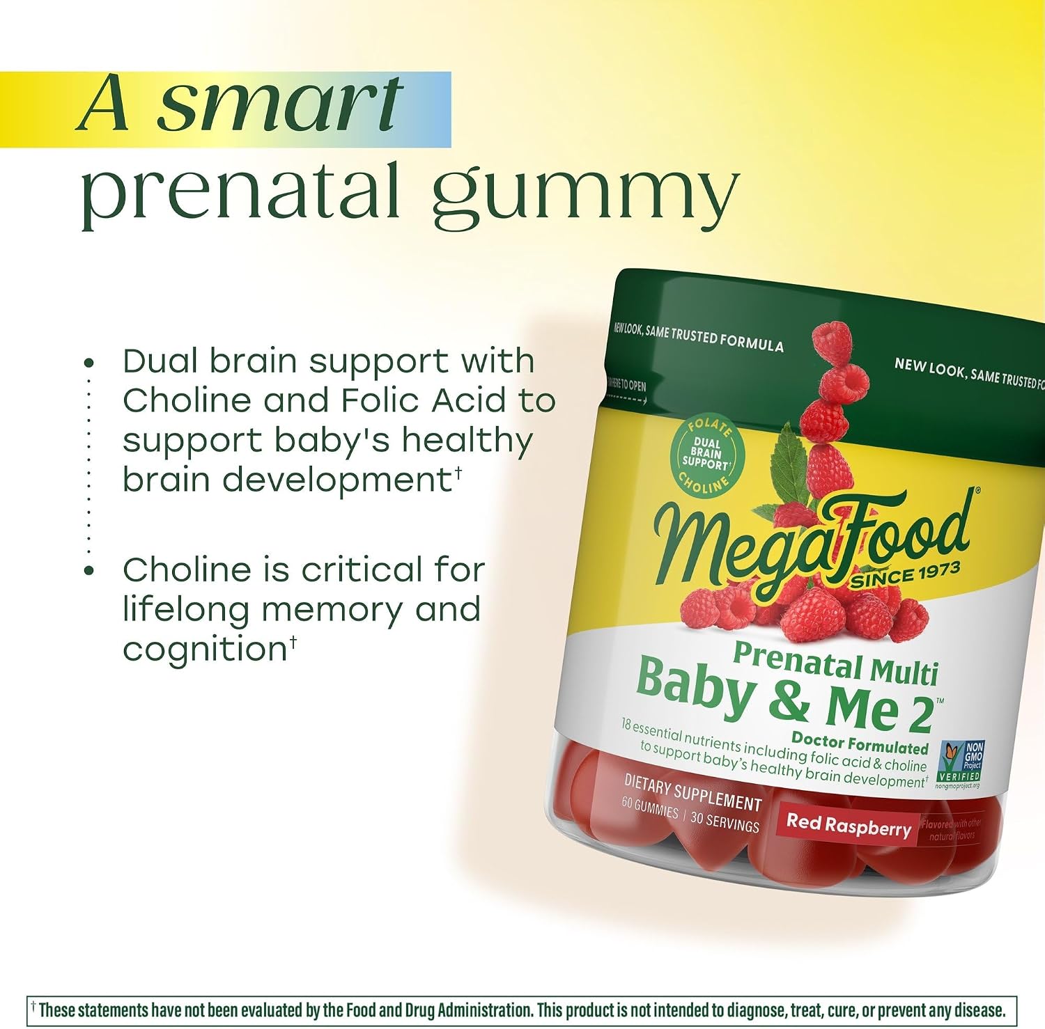 MegaFood Baby & Me 2 - Vitaminas Prenatales en Gominolas con Ácido Fólico y Colina - Sabor Frambuesa - 60 Gominolas (30 Dosis)