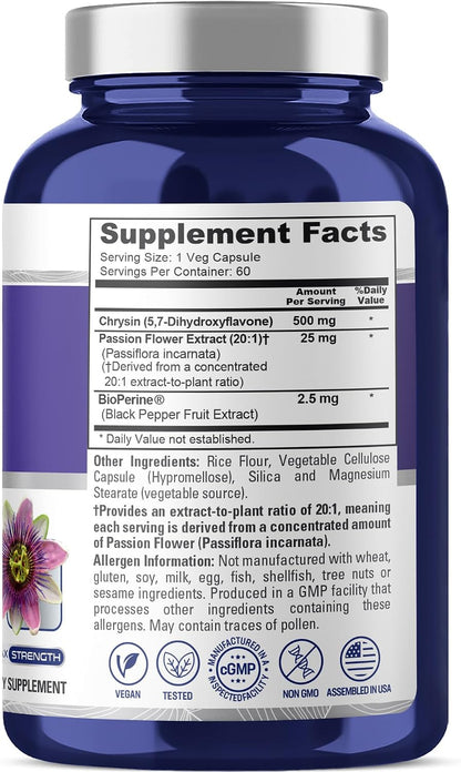 NusaPure Chrysin, 500mg, 60 Cápsulas – Extracto de fruto de pimienta negra – contribuye a la absorción del – Image 3