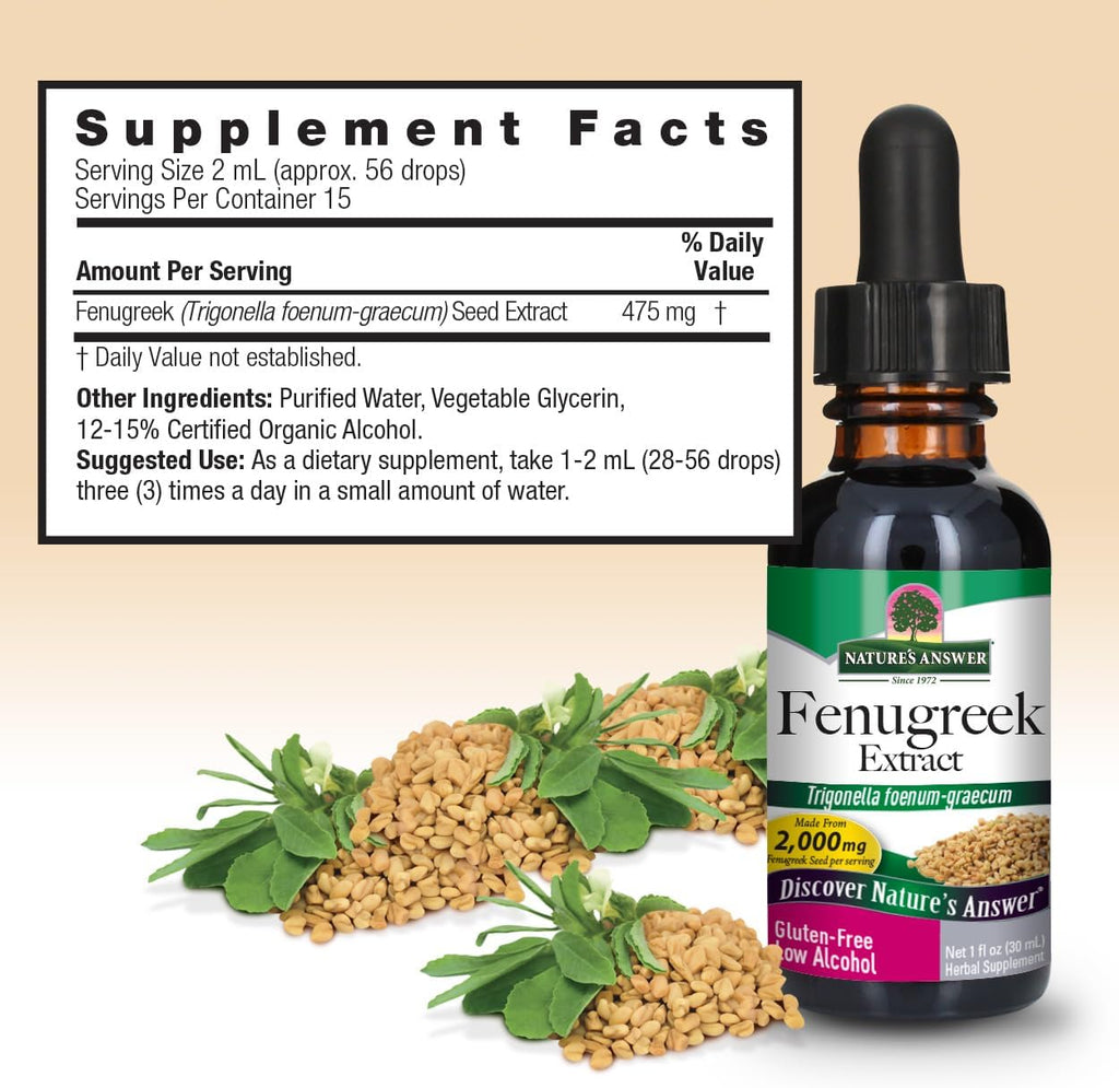 Nature's Answer Extracto de Semilla de Fenogreco con Alcohol Orgánico - 1 Onza Líquida