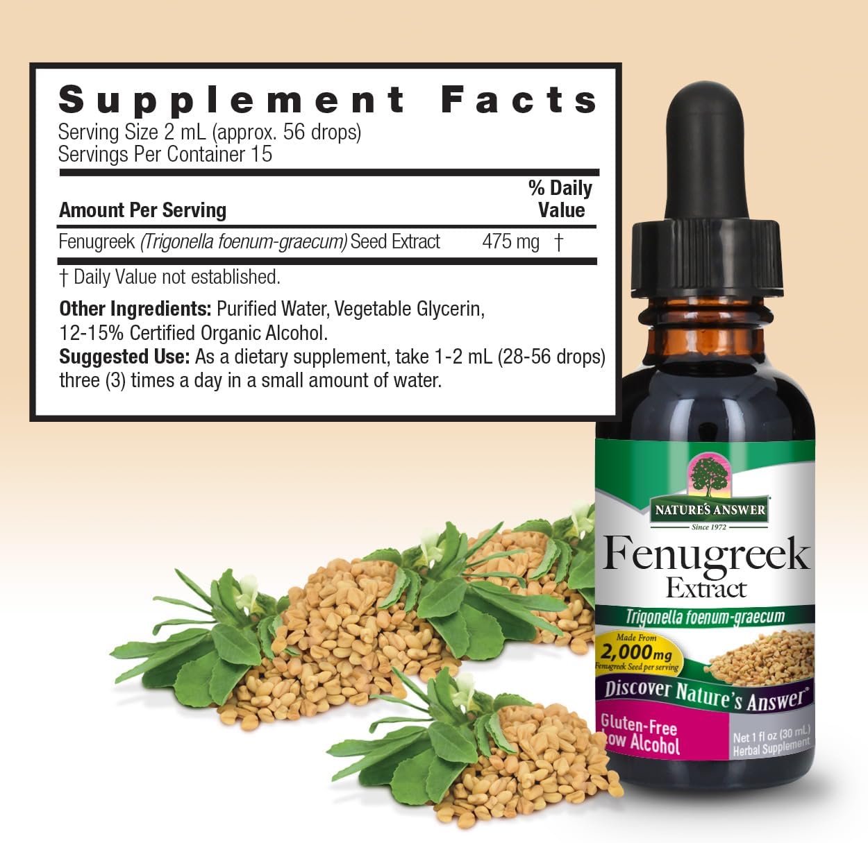 Nature's Answer Extracto de Semilla de Fenogreco con Alcohol Orgánico - 1 Onza Líquida
