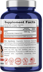Niacinamida 1000mg 200 Cápsulas Vegetales - NusaPure - Sin Enrojecimiento